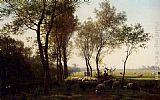 A Shepherdess And Her Flock On A Country Lane by Julius Jacobus Van De Sande Bakhuyzen